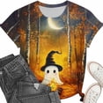 thumbnail image 3 of Women's Cute Halloween Tee Ghost Campfire Autumn Forest Graphic Short Sleeve Crewneck T-Shirt Fall Festival Top Season Casual Shirt Funny Holiday Tops, 3 of 6
