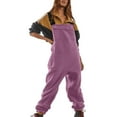 thumbnail image 2 of Fshiont Womens Fuzzy Fleece Overall Jumpsuits Casual Loose Fit Winter Sherpa Bib Overalls with Pockets Purple XL, 2 of 6