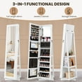 thumbnail image 5 of Giantex 360° Rotating Jewelry Cabinet, Freestanding Organizer w/Full-Length Mirror & Rear Shelves, White, 5 of 9