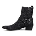 thumbnail image 6 of OSSTONE Dress Boots Glitter Chukka Boots for Men Zipper-up Leather Casual Heel Shoes JY015-Glitter-Black-7 Glitter Black, 6 of 6