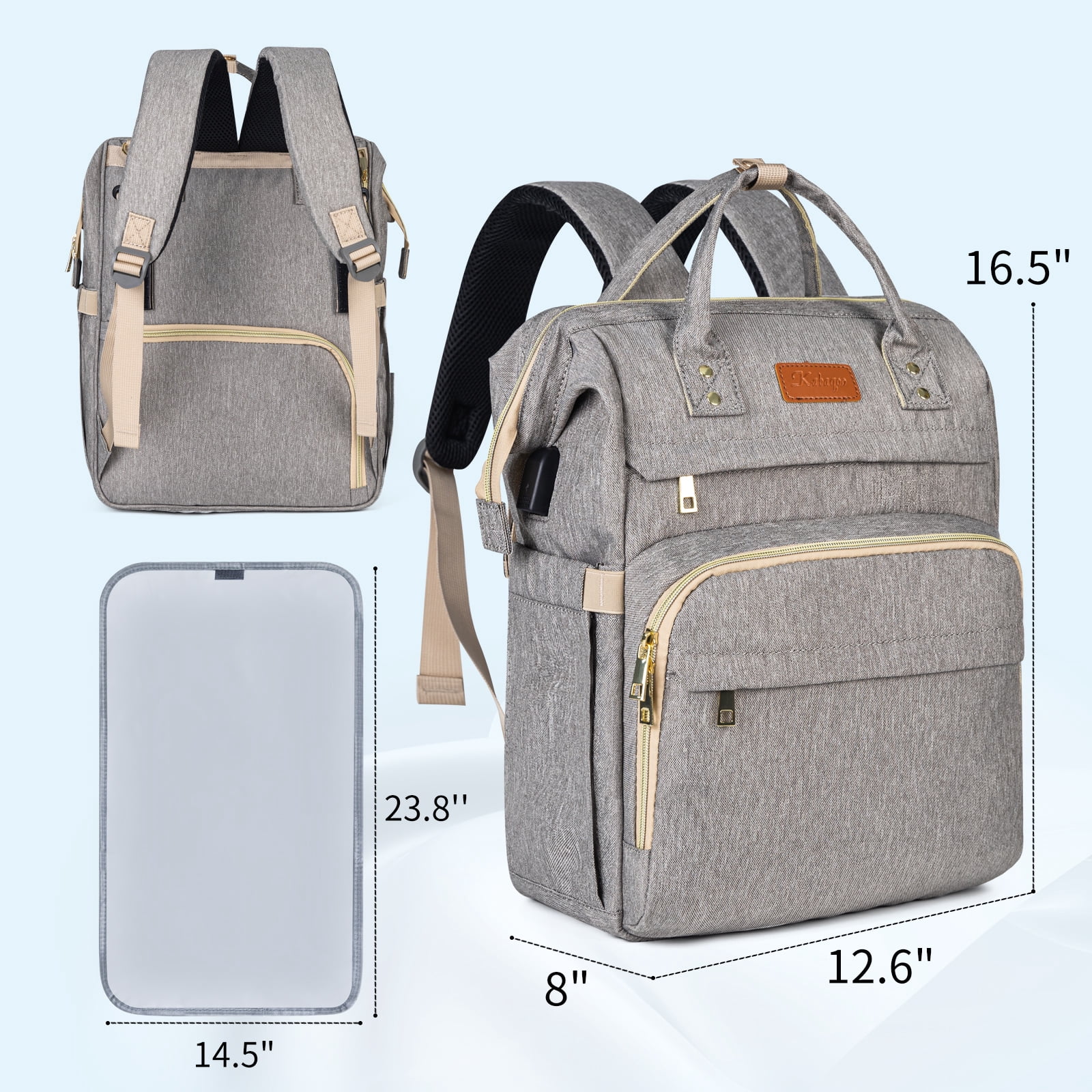 KABAQOO Baby Diaper Bag Backpack for Boy & Girls Travel Diaper Backpack Newborn Essentials Gift Grey