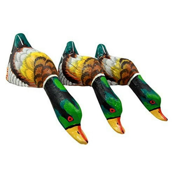 Balikraft Hand Made Wood Artisans "Bebek Selam" Bright Colorful Waterfront Drinking Duck Decorative Shelf Sitter Figurine Set Of 3