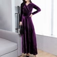 thumbnail image 2 of Vestido largo de terciopelo de manga larga para mujer - Vestido largo ajustado de corte A para fiestas de invierno, tallas M-XXXXL, 2 of 7