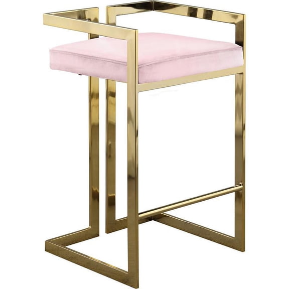 Meridian Furniture Ezra 27"H Velvet Counter Stool in Pink (Set of 2)