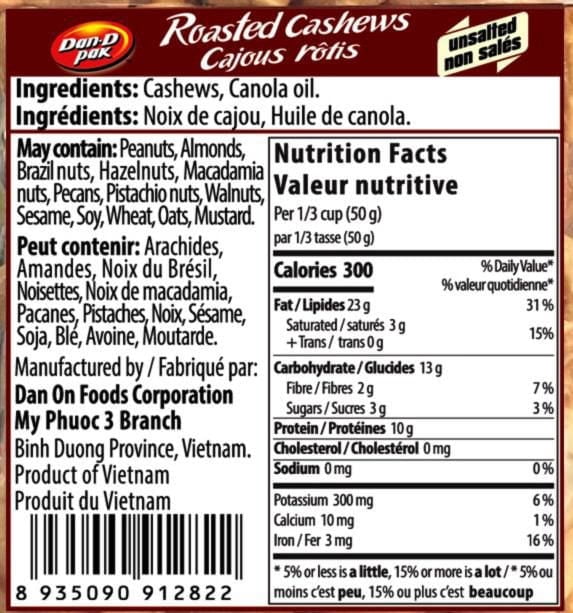 Dan D Pak Cajous rôtis non sales