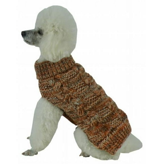 Pet Life  Royal Bark Heavy Cable Knitted Designer Fashion Dog Sweater - Tan/Orange - Large