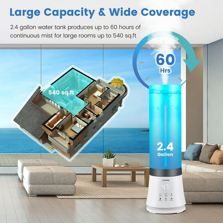 Costway Humidifier for Large Room 9L Warm & Cool Mist Top Fill Ultrasonic Air Vaporizer - White