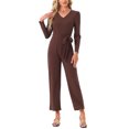 thumbnail image 1 of INSPIRAR CHIC Mono de Mujer con Cuello en V de Manga Larga, Cintura Ajustable, Pierna Ancha, Pantalones Largos, Elegante Mono de Tejido XL Café, 1 of 5