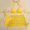thumbnail image 2 of IYYVV Women's 3 Piece Bikini Sets Halter Top Side Tie Bottom Mesh Cover Up Skirt Swimsuit Summer Beach Bathing Suit Yellow M, 2 of 4