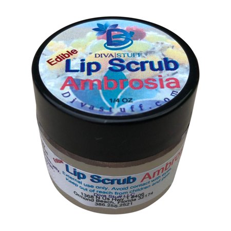 Diva Stuff Ultra Hydrating Lip Scrub for Soft Lips, Gentle Exfoliation, Moisturizer & Conditioner, Ambrosia with Coconut – ¼ oz (Made in the USA)