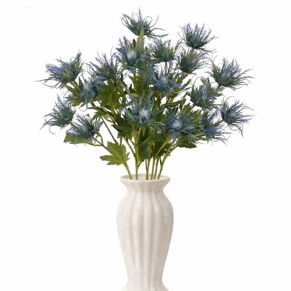 Hagao Artificial Blue Thistle Stems, 6 Pack, 37 inch Faux Eryngium Flowers for Vase Fillers, Home Decoration and Floral Arrangements