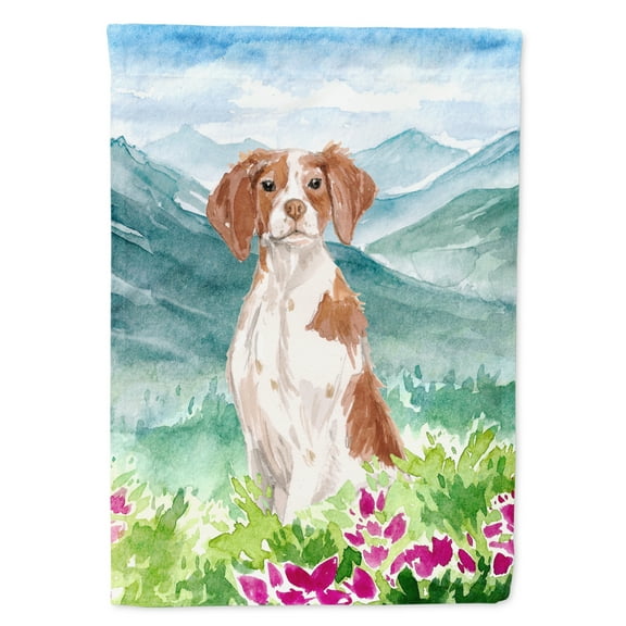 Carolines Treasures CK1989GF Mountian Flowers Brittany Spaniel Flag Garden Size  Small multicolor