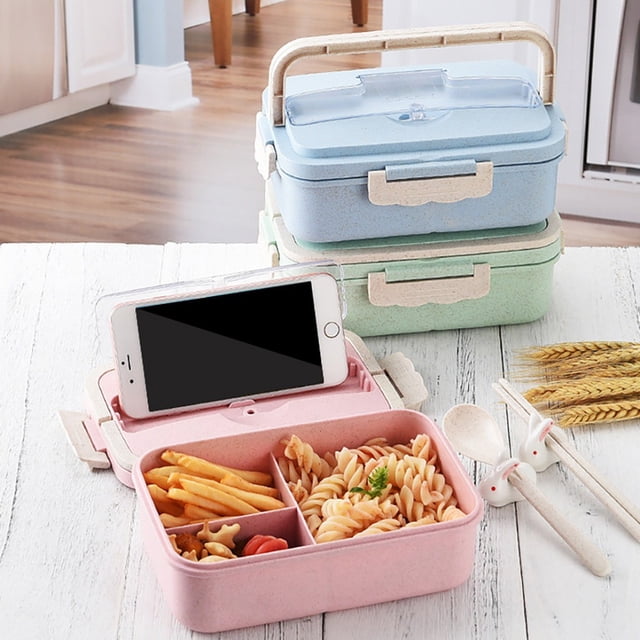 SSZMDLB under $5 2Pcs Bento box, Reusable Lunch Box, 3-Compartment Divided Food Container, Bento Box for Kids and Office, Microwave Safe Storage Container, Portable Meal Prep Box for School and Work