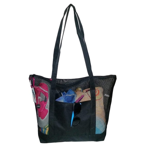 101Snorkel Unisex Mesh Beach Tote Bag Black Beachbag - Good for the Beach - 20 in x 15 in x 5 In