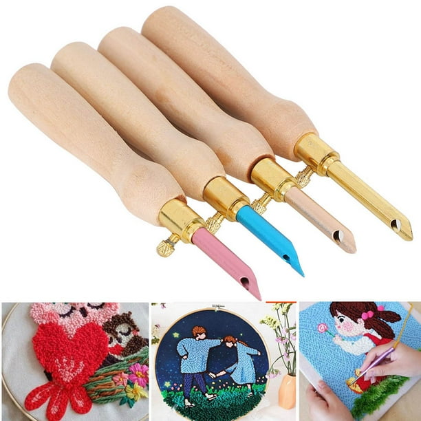 Punch Needle Tool Wooden Handle Sewing Felting Needles, Punch Needle