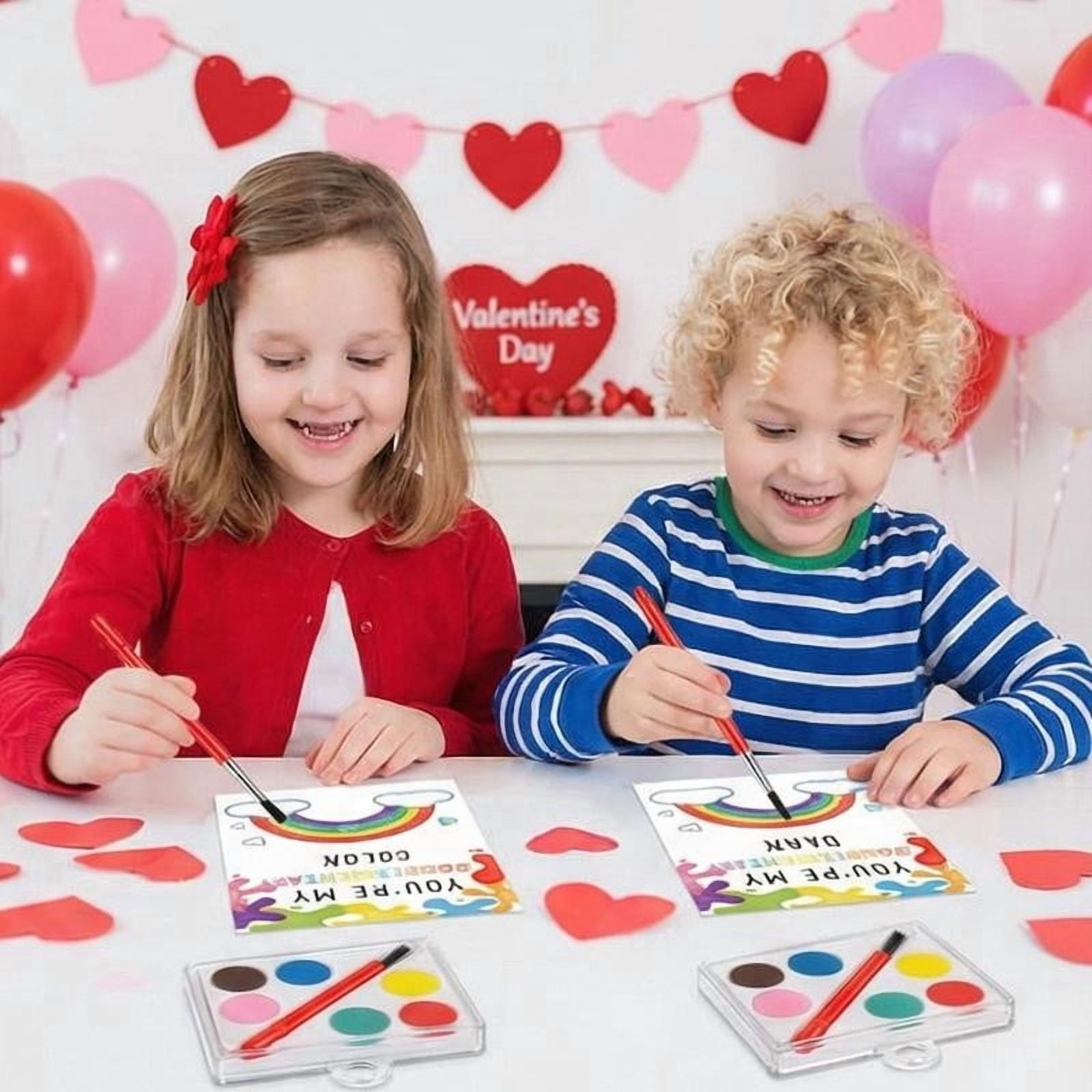 Paint-Your-Own Valentine's Day Cards Kit, 24 Cards with Mini Watercolor Set for Kids, Classroom Craft Activity and Creative Gift