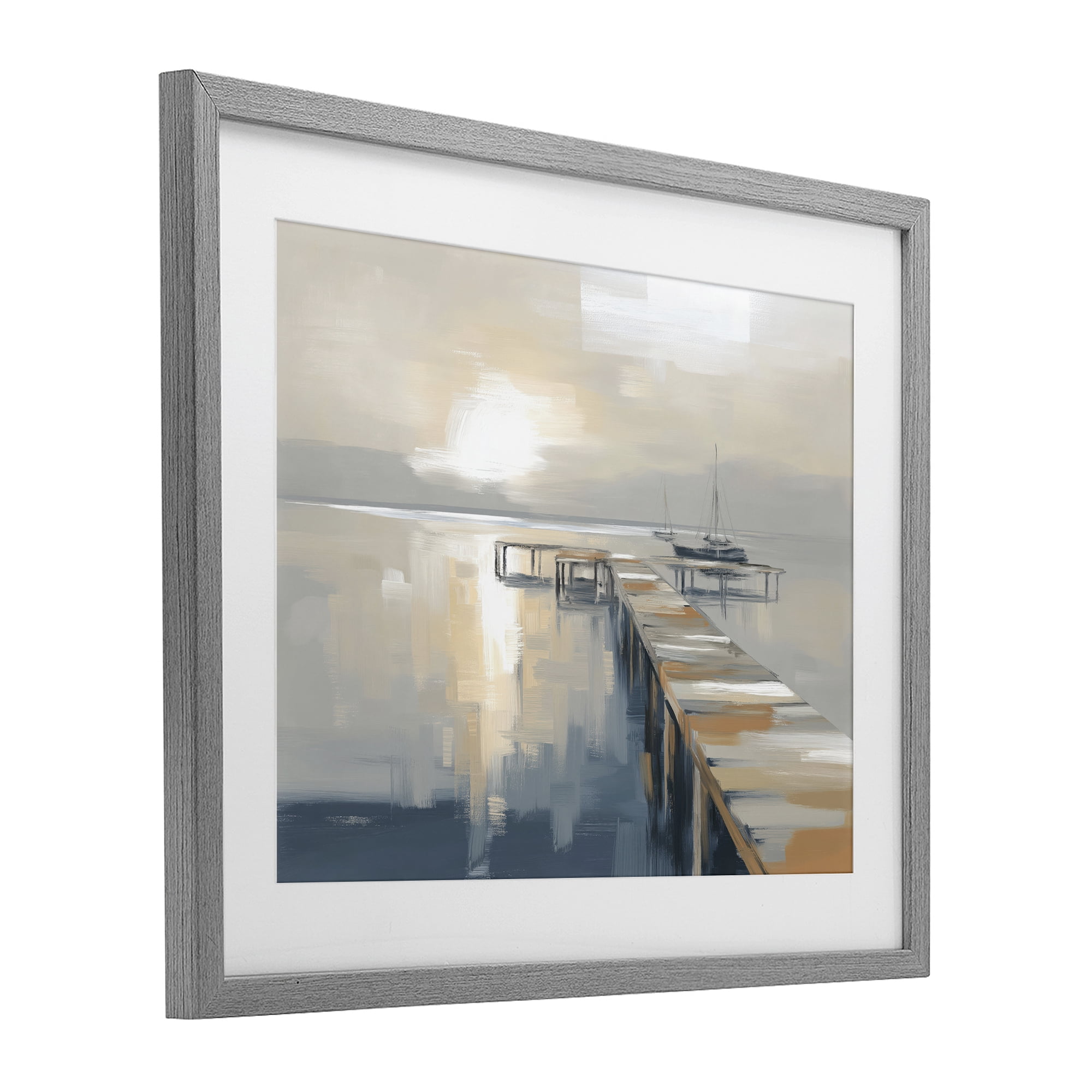 Stupell Industries Pier with Sailboat Seascape Gray Framed Print Under Glass, design by Kim Curinga
