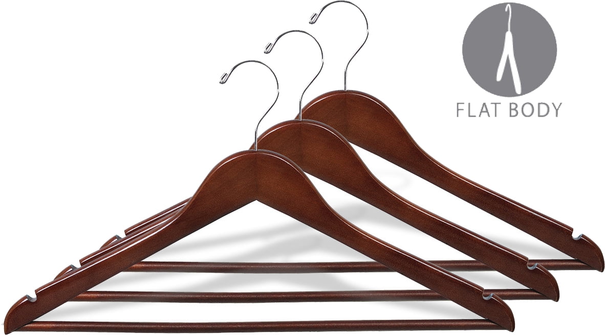 International Hanger Walnut Wood Suit Hanger with Solid Wood Bar, 100 Pack
