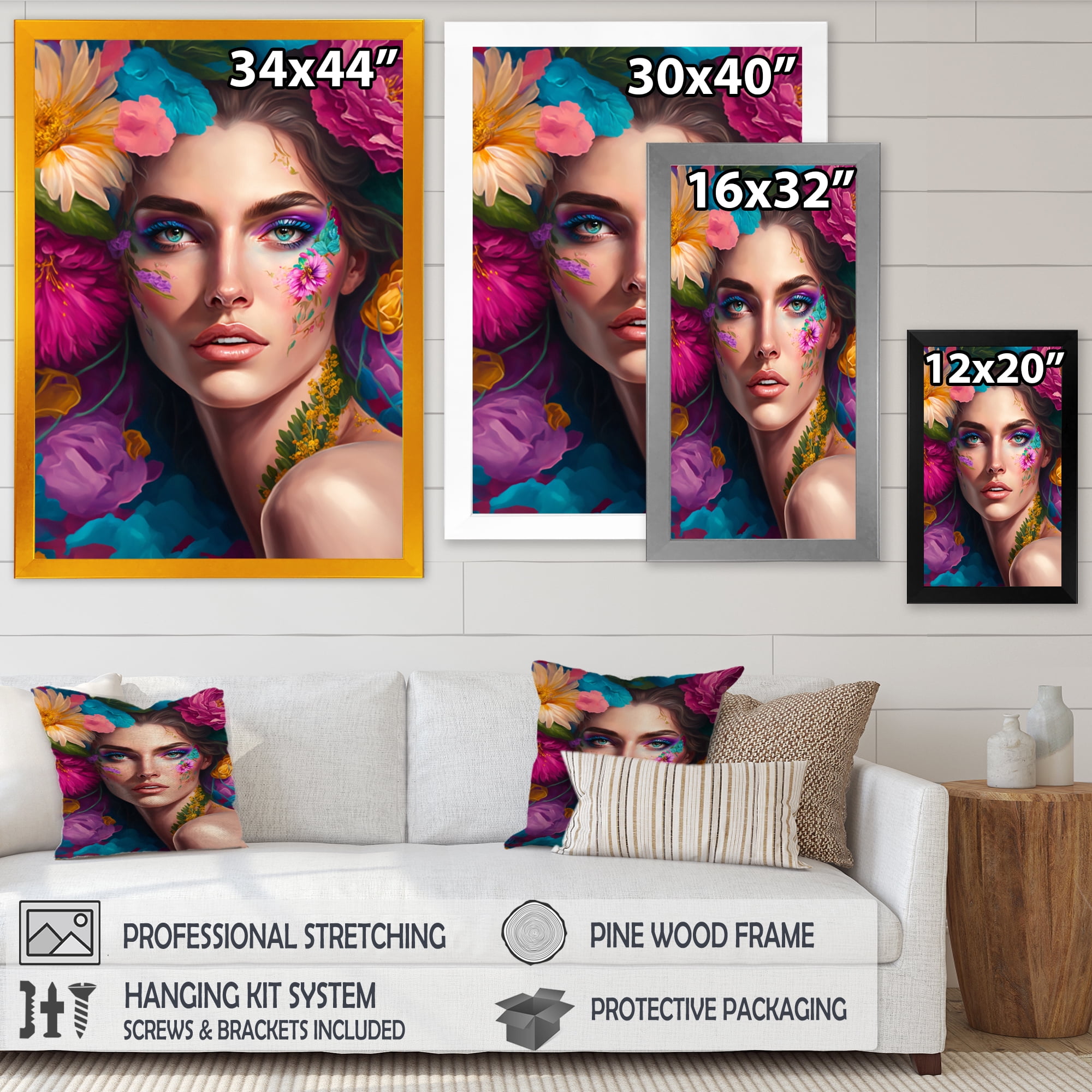 Designart Floral Sensual Woman Portrait VI Framed Wall Art