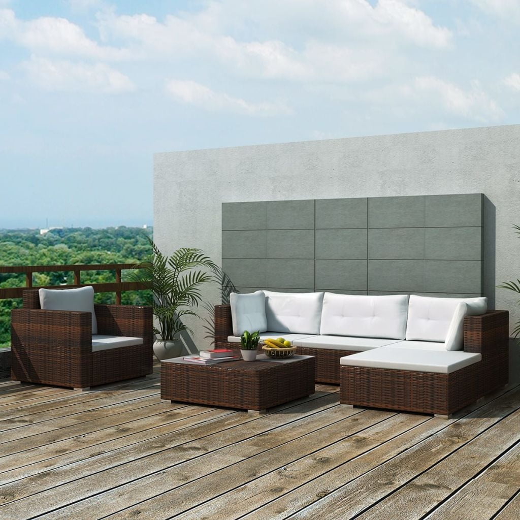 Kepooman Outdoor Patio Rattan Sectional Sofa Set with Cushion & Glass Table, Set of 6, Brown Kepooman Outdoor Patio Rattan Sectional Sofa Set with Cushion & Glass Table, Set of 6, Brown