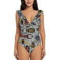 thumbnail image 2 of Yiaed Bright Insects Print Women's Ruffled One Piece Swimsuit V Neck Swimwear Slimming Monokini for Woman-Large, 2 of 8