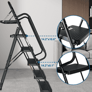 Step Ladder, Folding Step Stool with Wide Anti-Slip Pedal, Sturdy Steel Ladder, Convenient Handrail, Lightweight, Portable Steel Step Stool