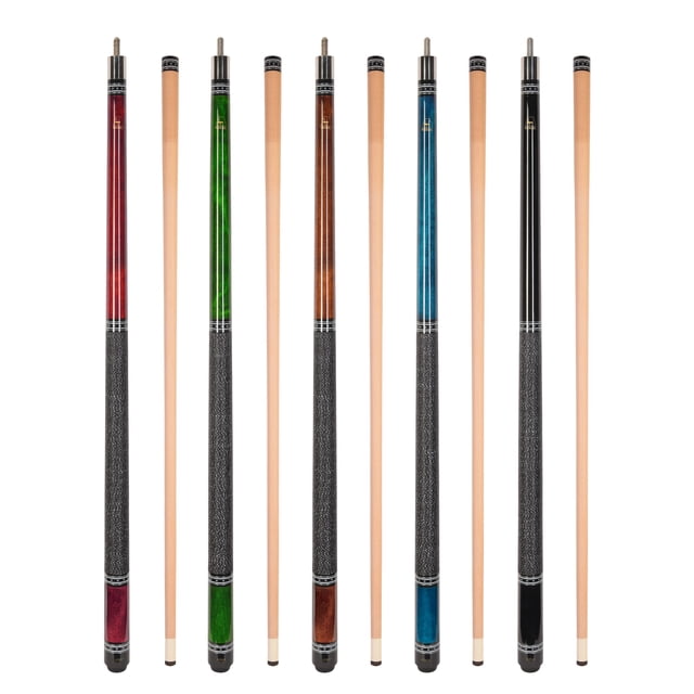 ASKA L9 Series Set of 5 Premium Pool Cues - 58" Canadian Hard Rock Maple, Black & White Irish Linen Wrap, Decorative Dashed Rings on Shaft & Butt, Mixed Weights 18oz-21oz, 5/16x18 Joint