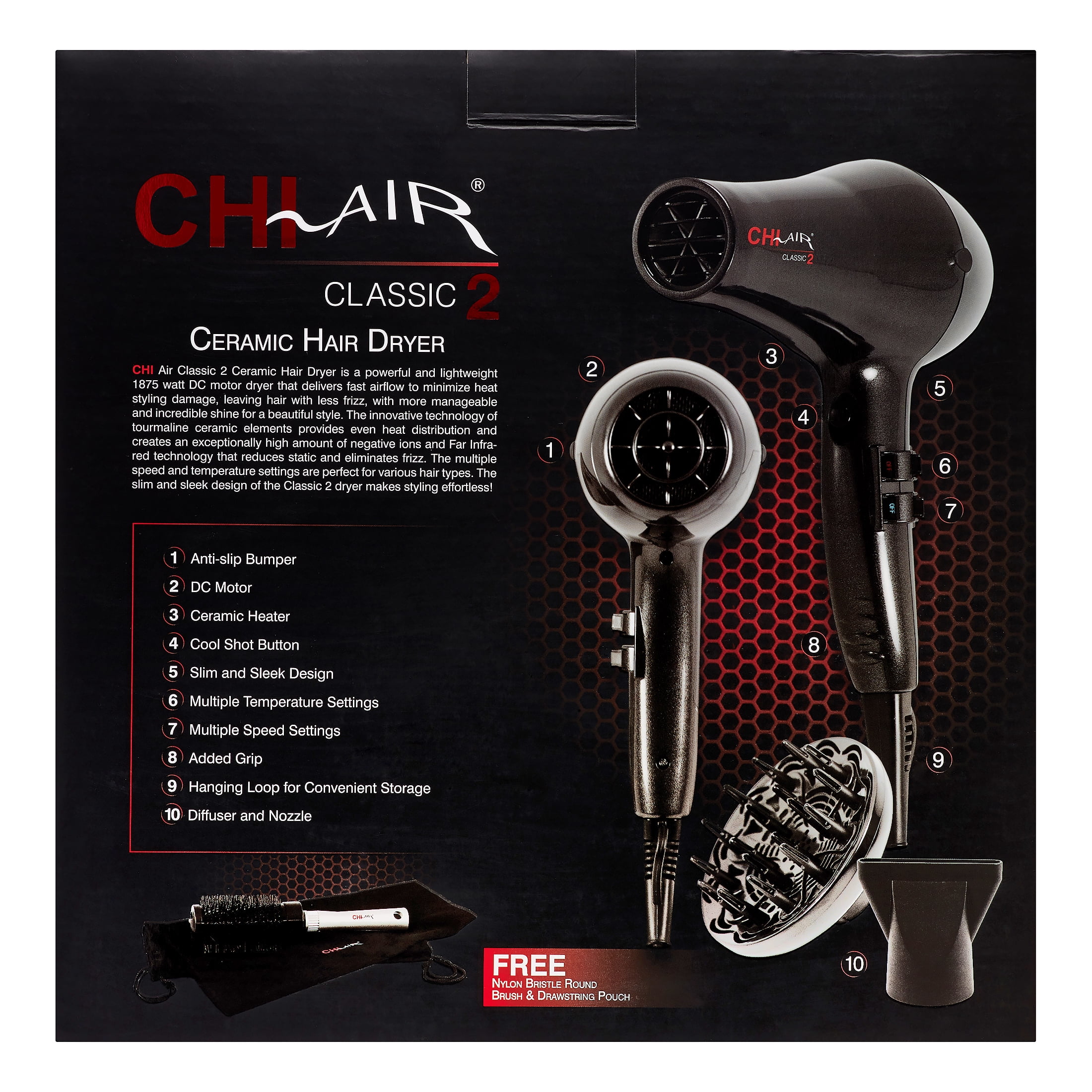 CHI Air Classic 2 Ceramic Hair Dryer with Round Brush and