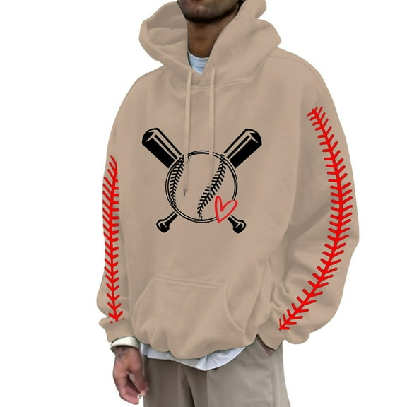 Mens Hoodies Pullover Baseball Baseball Seam Print Fall Clothes Tops Hooded Sweatshirts Khaki XL