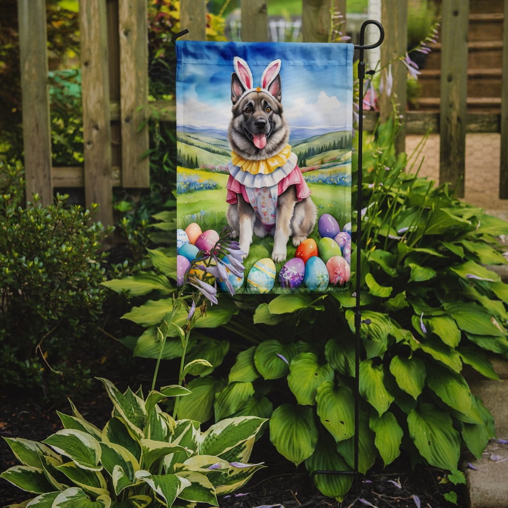 Norwegian Elkhound Easter Egg Hunt Garden Flag 11.25 in x 15.5 in