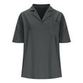 thumbnail image 4 of lcziwo Oversized Tshirts for Women Loose Fit V Neck Polos Shirt Solid Casual Short Sleeve Lapel Collar Summer Cute Tops Dark Gray XL, 4 of 9