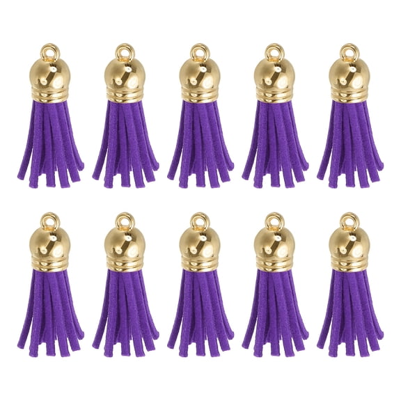 Uxcell 24 Pack Leather Tassel Keychain Charm Bulk for Pendant Bracelet Jewelry Making DIY Craft Decoration(1.5 Inch), Dark Purple/Gold Cap