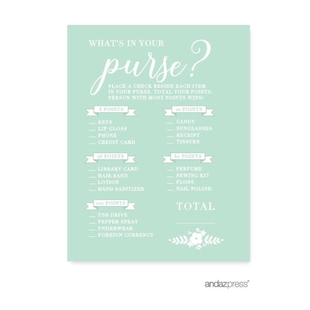 What s In Your Purse? Floral Mint Green Wedding Bridal Shower Game Cards  20-Pack price history on PriceWatchPro