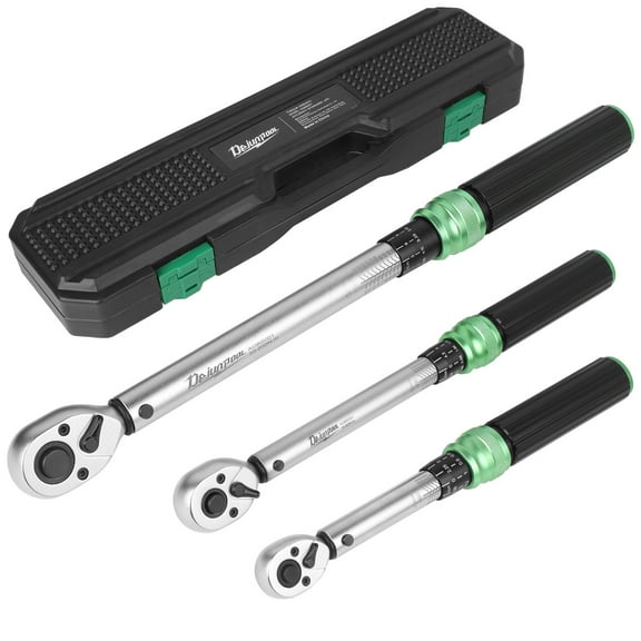 1/4 & 3/8 & 1/2-inch Drive Click Torque Wrench, 3Pcs Torque Wrench Set 3.7 - 18.4 ft·lb, 7.4 - 44.3 ft·lb, 14.8 - 147.5 ft·lb 72-Tooth Dual Scale for Bike, Moto, Car Repair