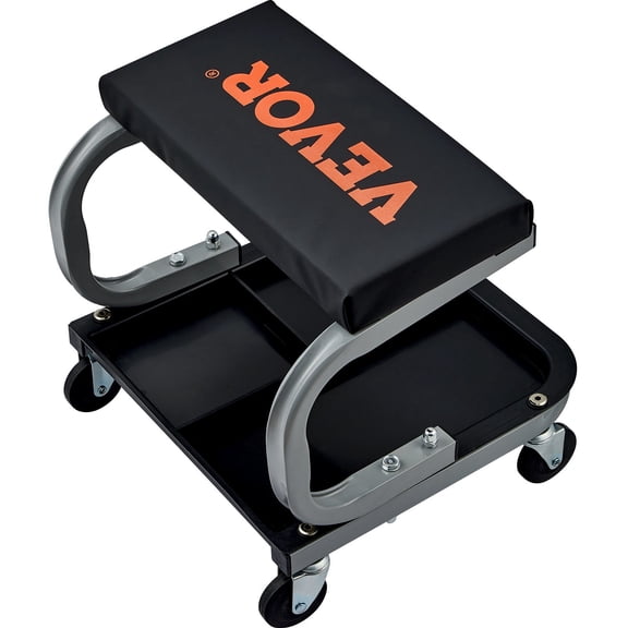 Mechanic Creeper Seat with Tool Tray - 250 LBS Garage Stool for Under Car Work, Adjustable Rolling Mechanics Stool