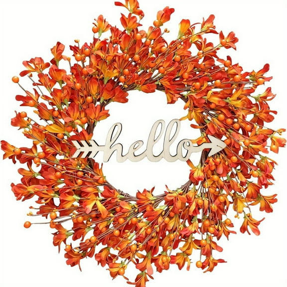 Fall Wreaths for Front Door 22 Inch Orange Forsythia Outdoor Door Wreath with Berries Garland Autumn Wreath for Front Door Wedding Wall Home Thanksgiving Decor