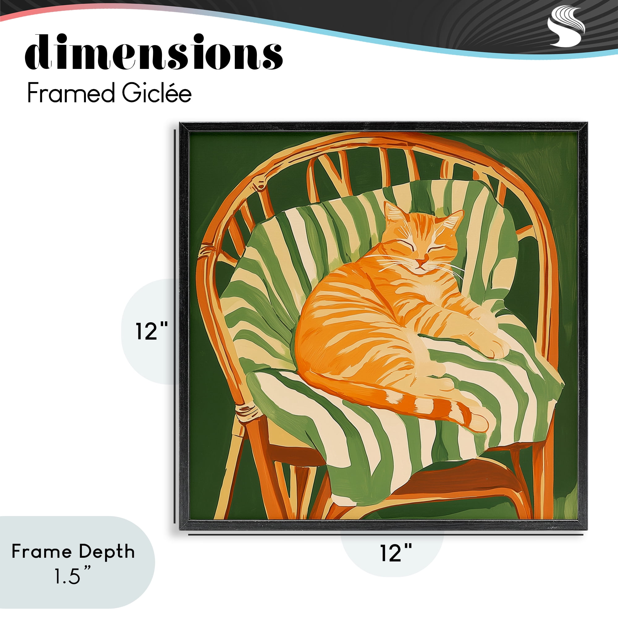 Stupell Industries Cat In Rattan Chair Black Framed Giclee Art, design by Walker Noble