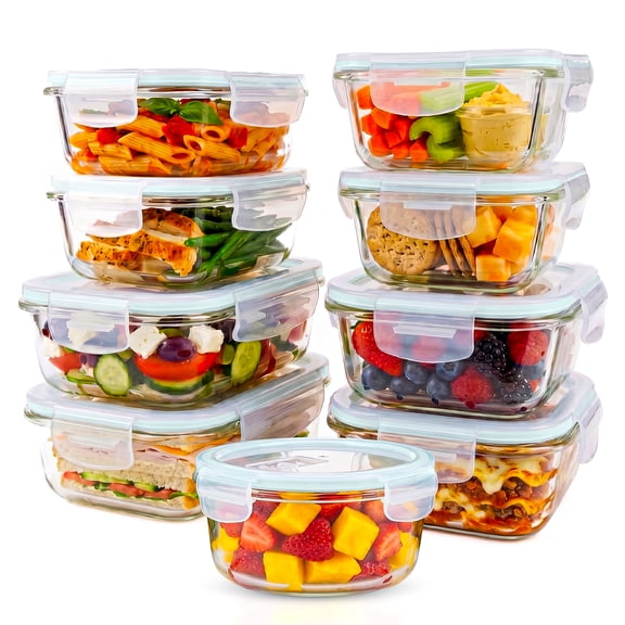 Razab 24 Pcs Glass Food Storage Containers with Lids, Bpa Free, Leakproof Meal Prep Container for Food and Vegetable Storage