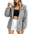 thumbnail image 4 of Xdegoge Oversized Zip Up Hoodie Women S Drawstring Cinch Waist Casual Long Sleeve Sweatshirt with Pocket Athletic Fall Winter Activewear Jacket, 4 of 7