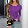 thumbnail image 2 of Womens Mardi Gras Shirts Mask Print Sequins Crew Neck Graphic Tee Sparkly Long Sleeve Party Blouse Purple XL, 2 of 5