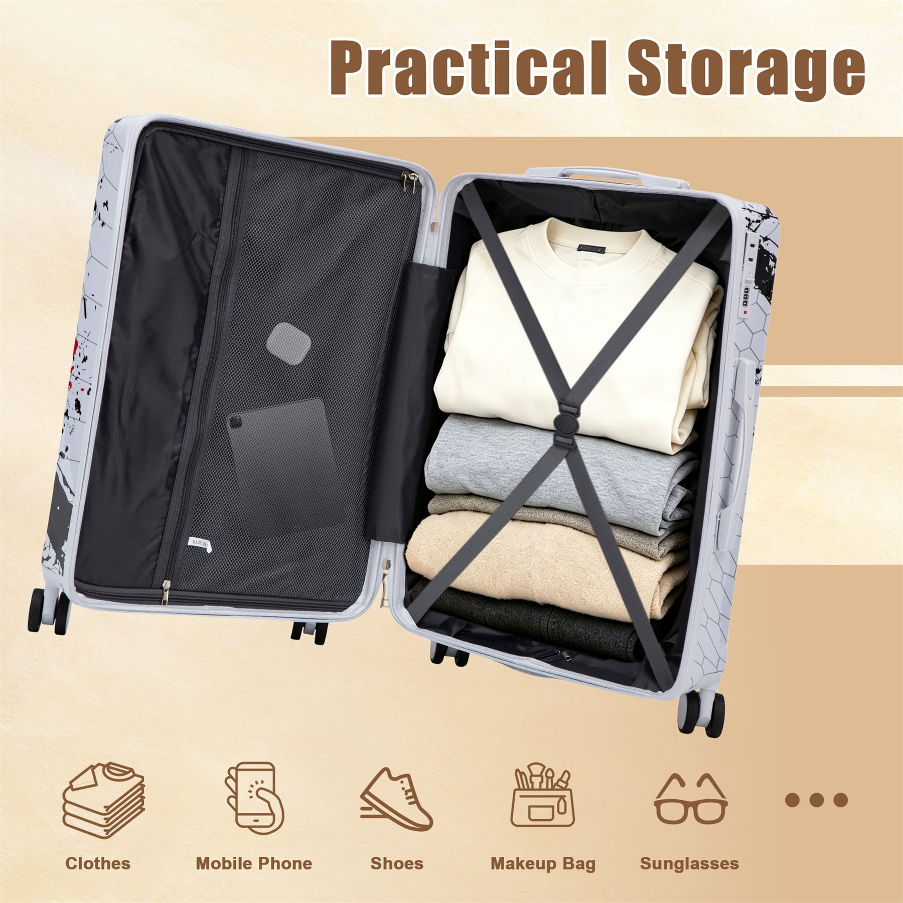 Alvantor 28" Luggage Hardside Suitcase With Spinner Wheels,Lightweight Luggage with TSA Lock Black