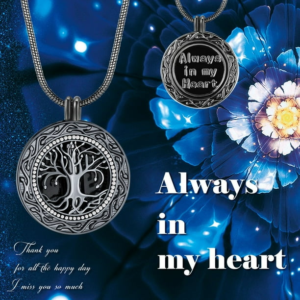 Ado Glo Christmas Memorial Gift Always in My Heart Vial Urn Locket Pendant Necklace Tree of Life Cremation Jewelry for Ashes Keepsake for Husband Dad Son Sister Brother Nana Aunt Wife Daughter