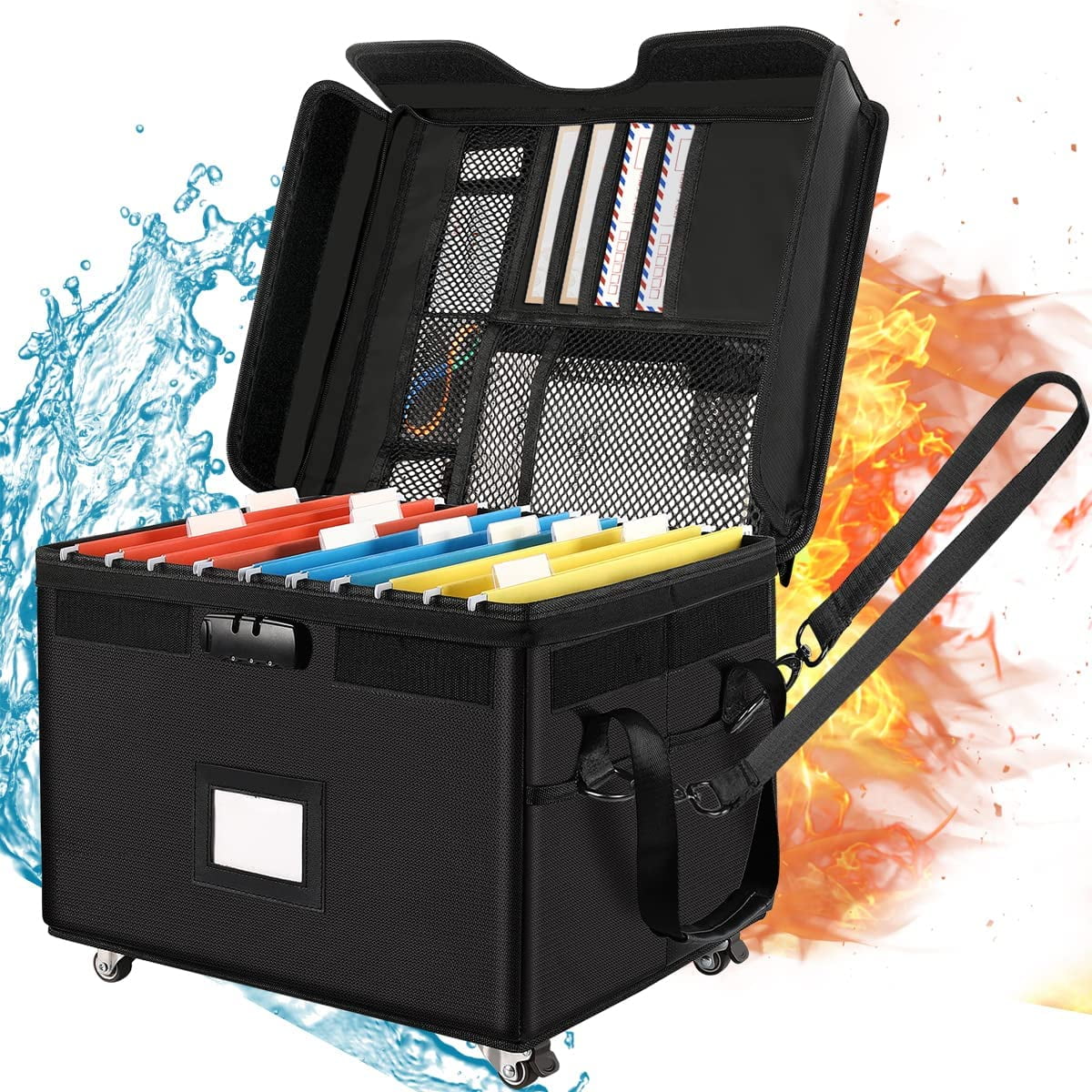 Bsyang File Box with Wheels, Fireproof Document Box with Lock