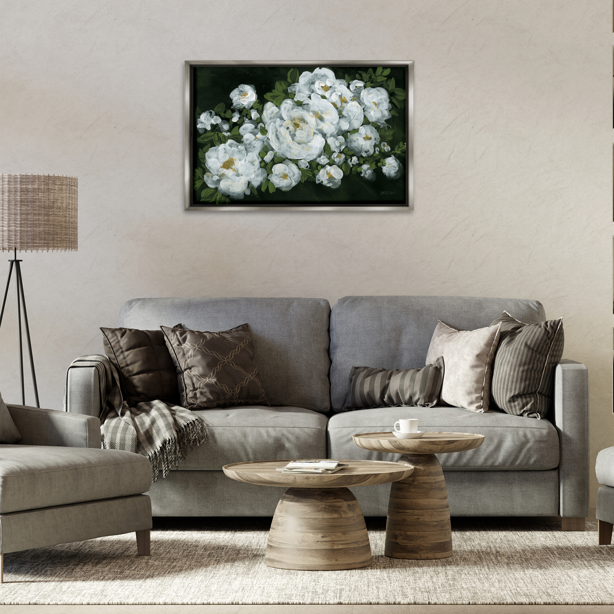 Stupell Industries Midnight Blooming Roses Botanical & Floral Painting Gray Floater Framed Art Print Wall Art, 31 x 21
