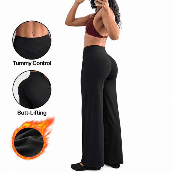 Girony Women's High Waist Flare Yoga Pants, Soft Fleece Lined Tummy Control Butt Lifting Wide Leg Workout Pants for Daily Wear
