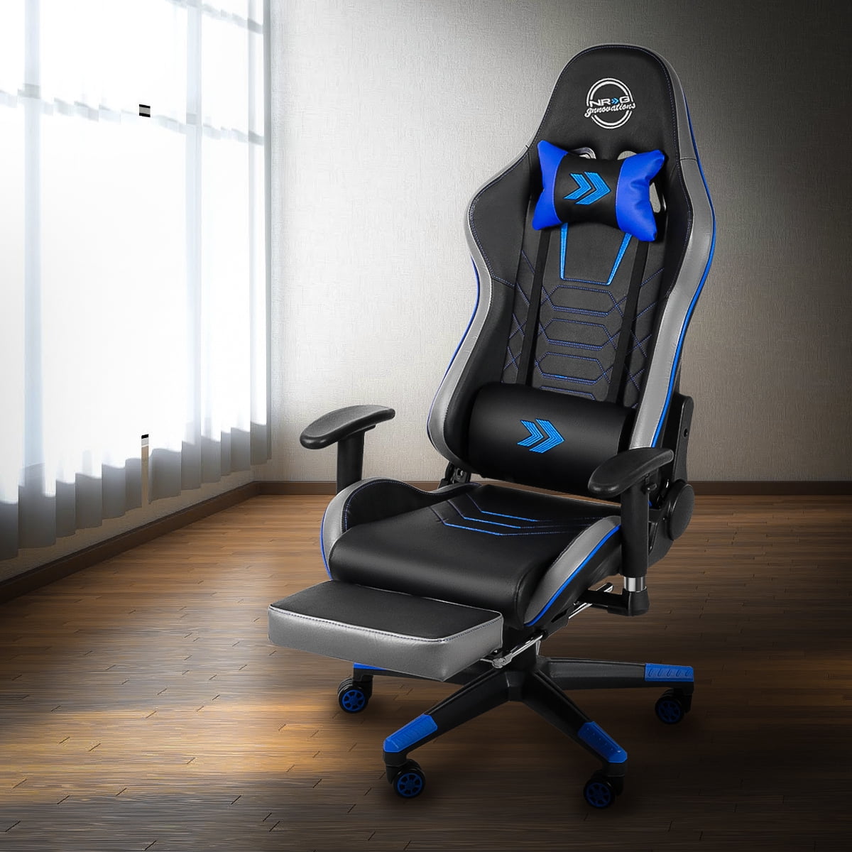 DNA Motoring NRG-RSC-G100BL Fiberglass Frame Recline Adjustable Computer Office Game Chair, Blue