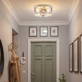 thumbnail image 5 of Kira Home Blaylock 13" Farmhouse Flush Mount Ceiling Light, Hammered Glass Shade, Wood Grain Metal, White Ash Wood, 5 of 8
