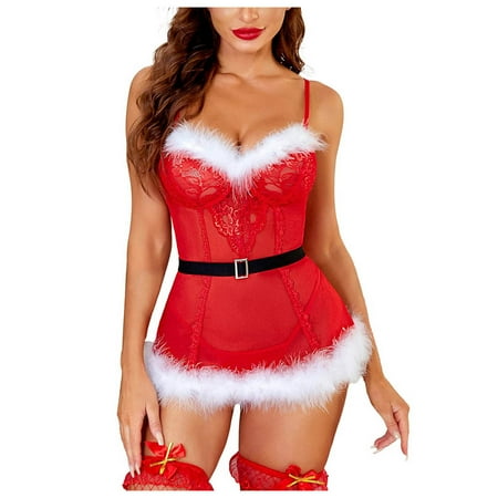 

WANYNG Women Christmas Jumpsuits Pajamas Lingerie Sleeveless Underwear Christmas Shirt Couples Negligees for Women Stretchy Long
