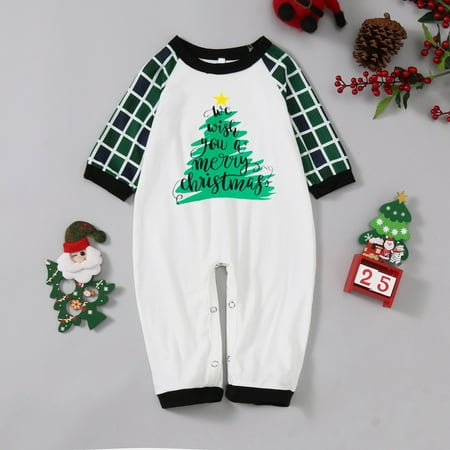 

Parent-Child Kid Outfit Merry Christmas Print O Neck Parent-Child Plaid Long-Sleeved Tree Print Trousers Pajama Set