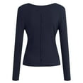 thumbnail image 3 of Lenpel Women's Button down Shirts Trendy Long Sleeve Boat Neck Ribbed Knit Slim Crop Tops Soft Casual Blouses(Navy,Medium), 3 of 3